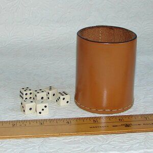 Vintage Stitched Smooth Leather 3" DICE CUP + Six 3/8" DICE, Game Room, Gaming